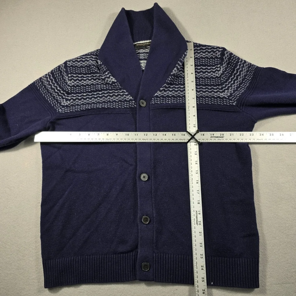 Banana Republic Mens XL Navy Blue Cardigan Sweater Shawl Collar Fair Isle Knit